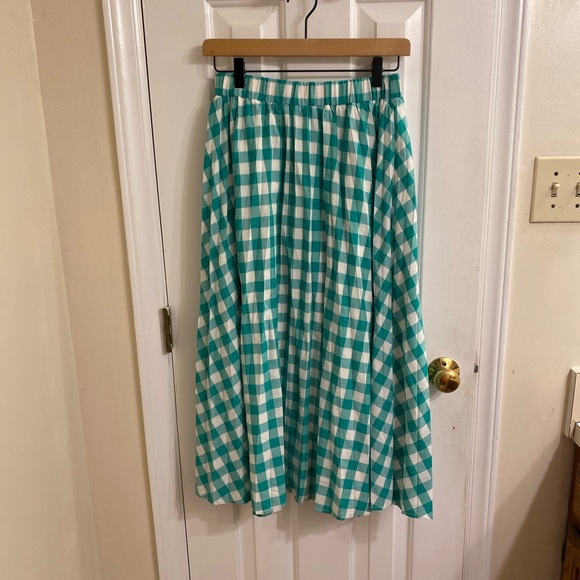 a new day Green Gingham Midi Skirt Pleated Swishy Garden Party Fairy Skirt Small - Picture 8 of 13